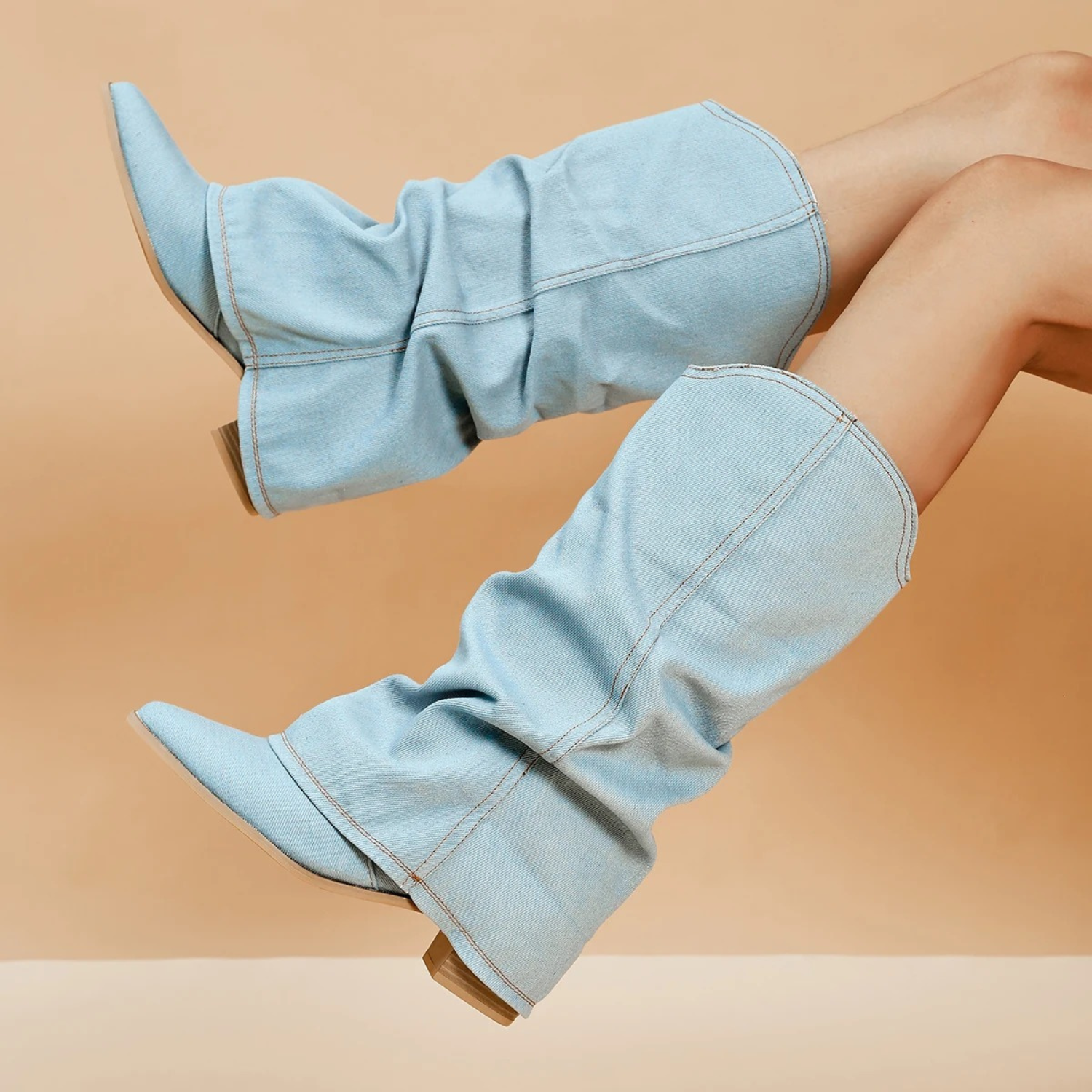 Botas Mujer Jeans Plisadas Tacón Alto - Vestiria