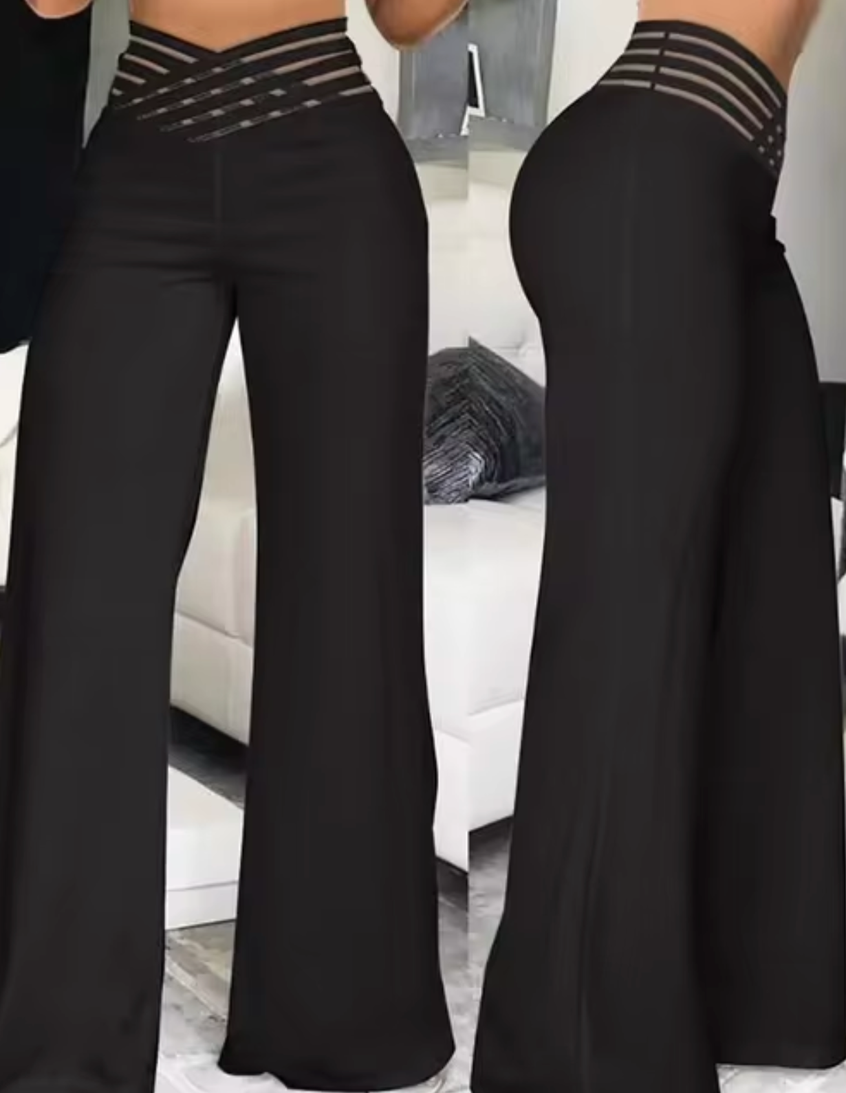 Pantalón Campana Alto con Perneras Estilizadas