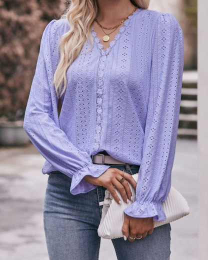 Blusa Femenina Cuello V Manga Ancha