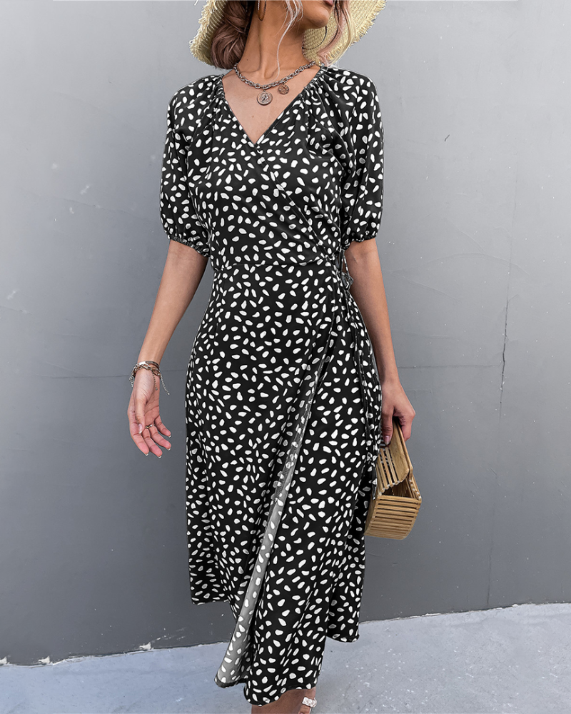 Vestido Leopardo Midi Elegante Cuello V