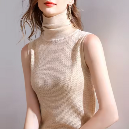 Top de punto cuello alto sin mangas
