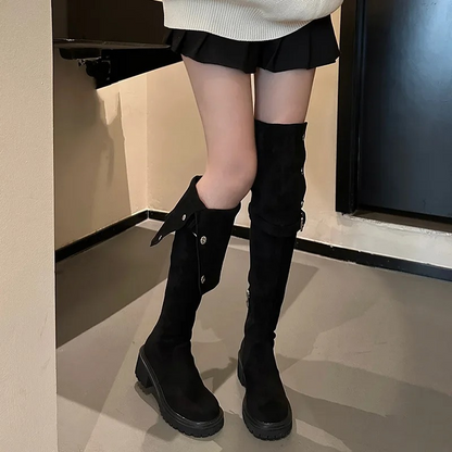 Botas Mujer Altas con Plataforma y Detalles Brillantes