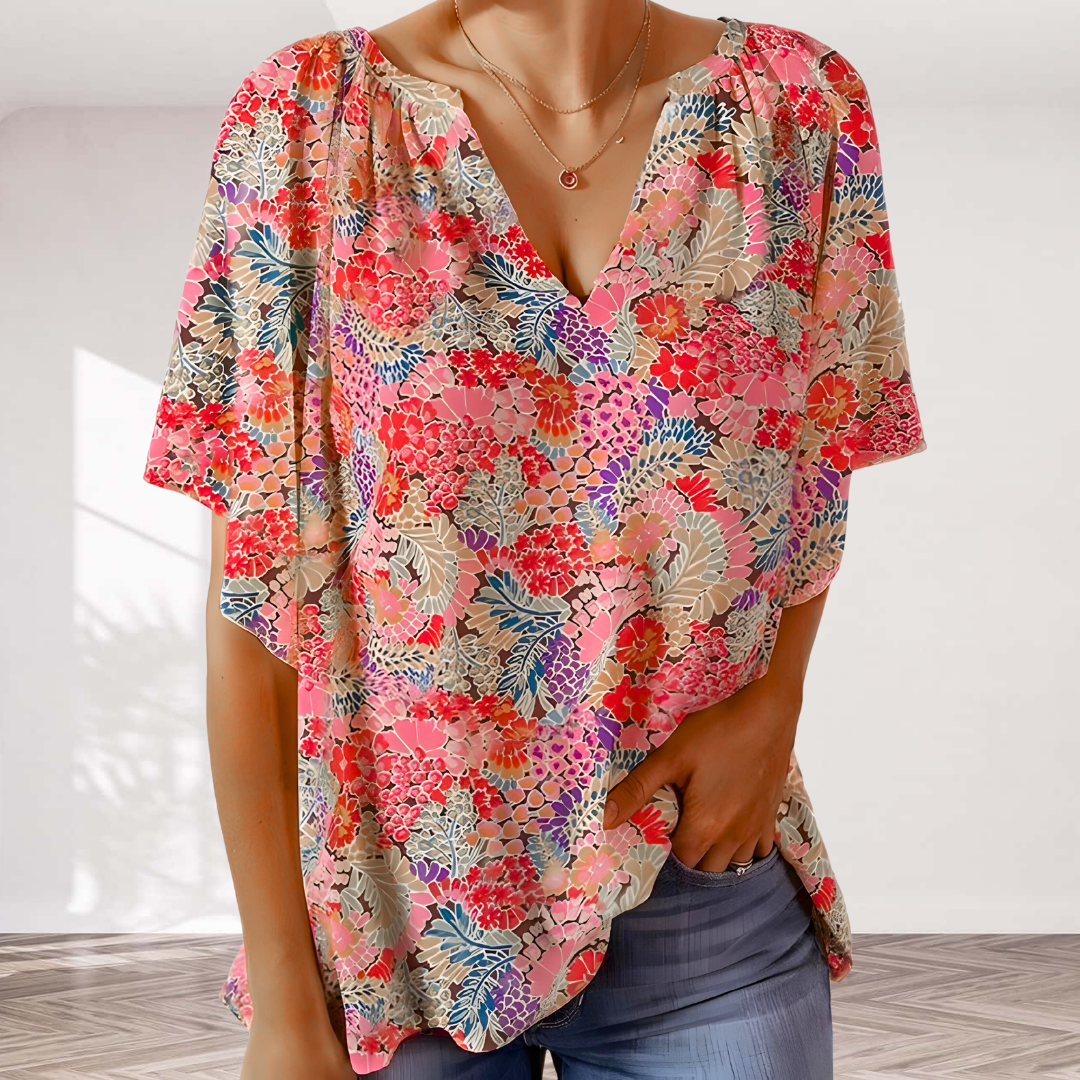 Camisa Flor Blanca Cuello en V