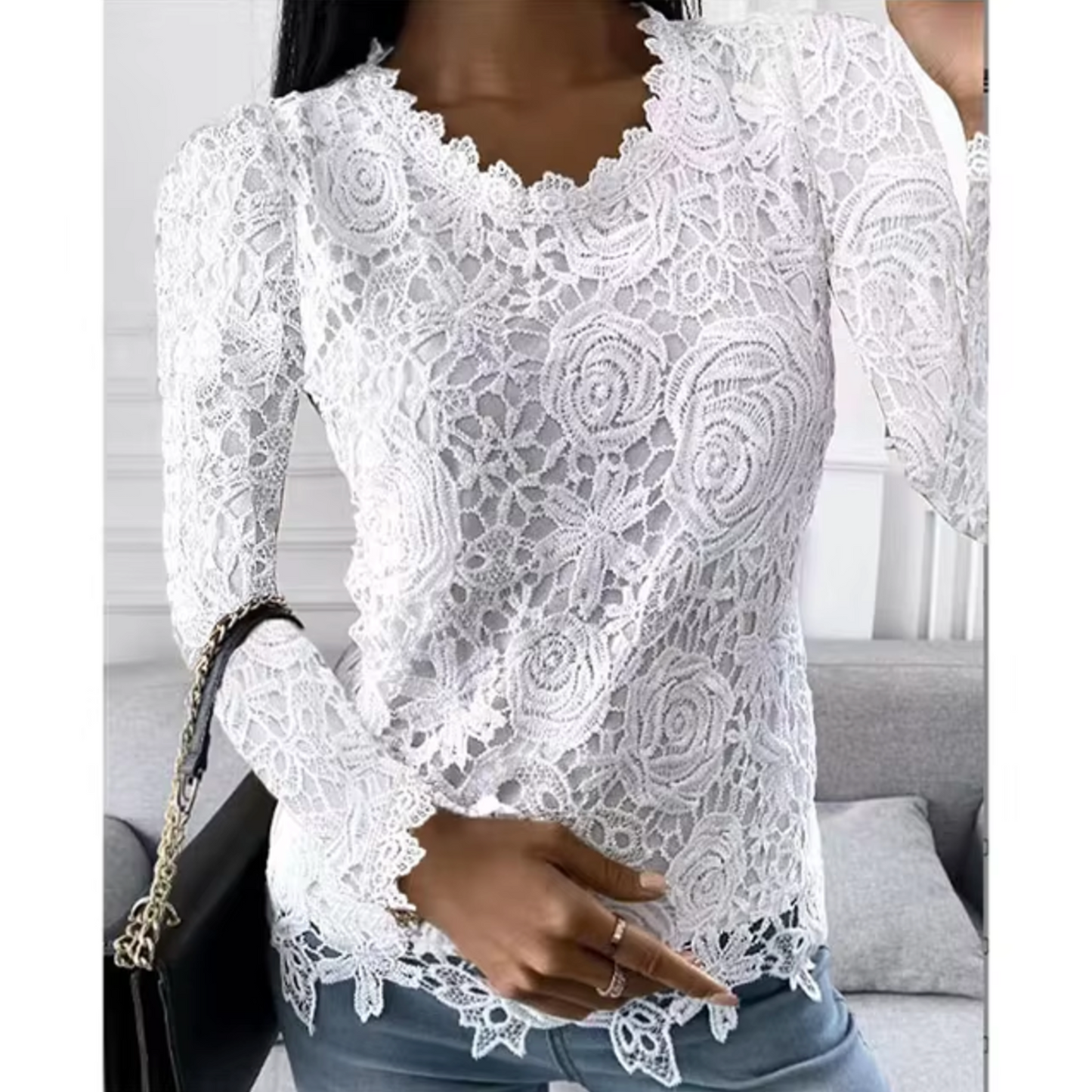 Blusa de encaje floral femenina - Vestiria