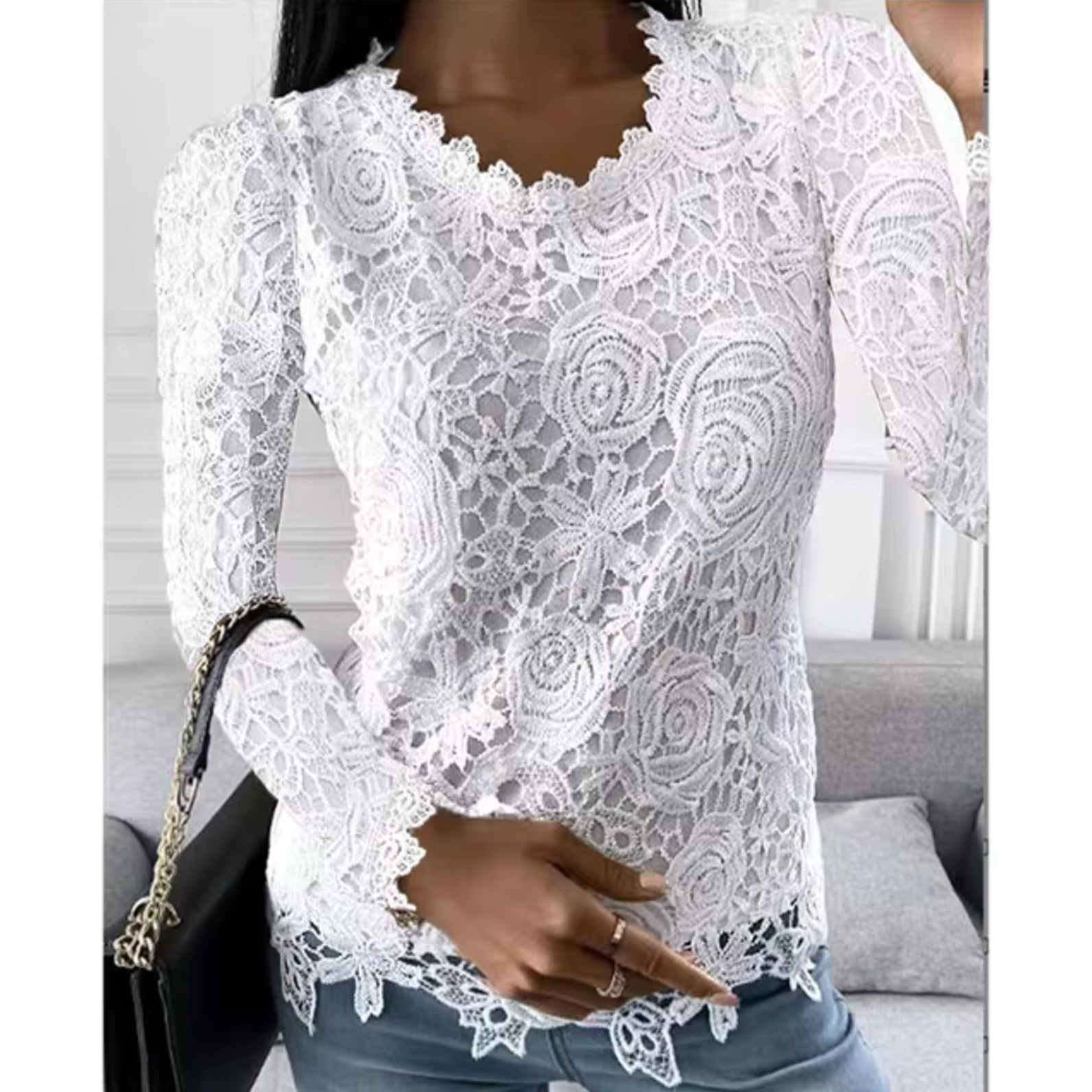 Blusa de encaje floral femenina - Vestiria