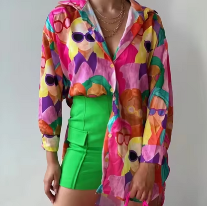Blusa Mujer Colorida Manga Larga Cásual