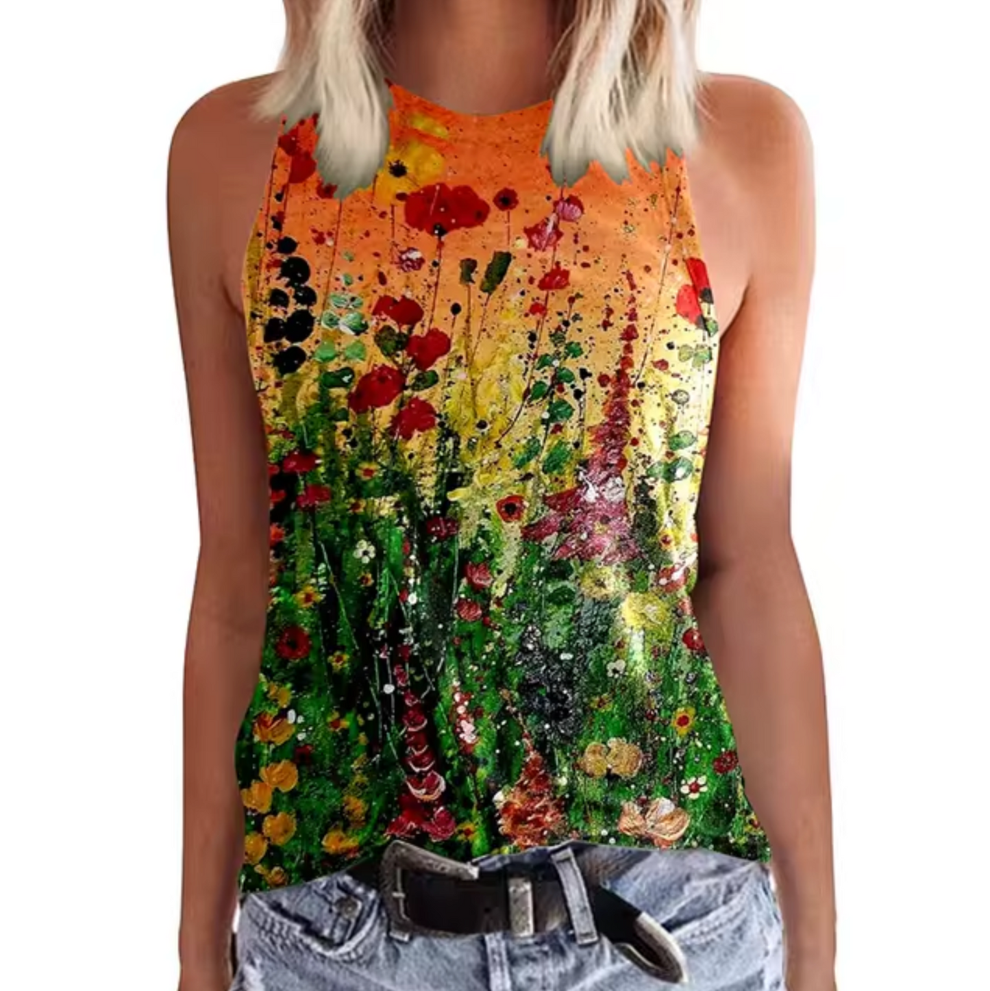 Top Floral Sin Mangas Mujer