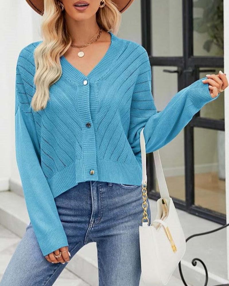 Chaqueta de punto cómoda cuello en V - Vestiria