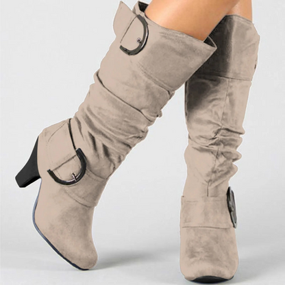 Botas Mujer Altas Confortables Hebilla Plateada