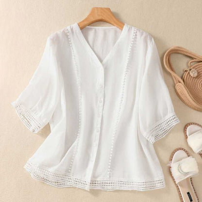 Blusa Mujer Elegante con Encaje y Botones