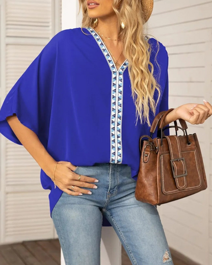 Blusa Femenina Cuello V Manga Ancha - Vestiria