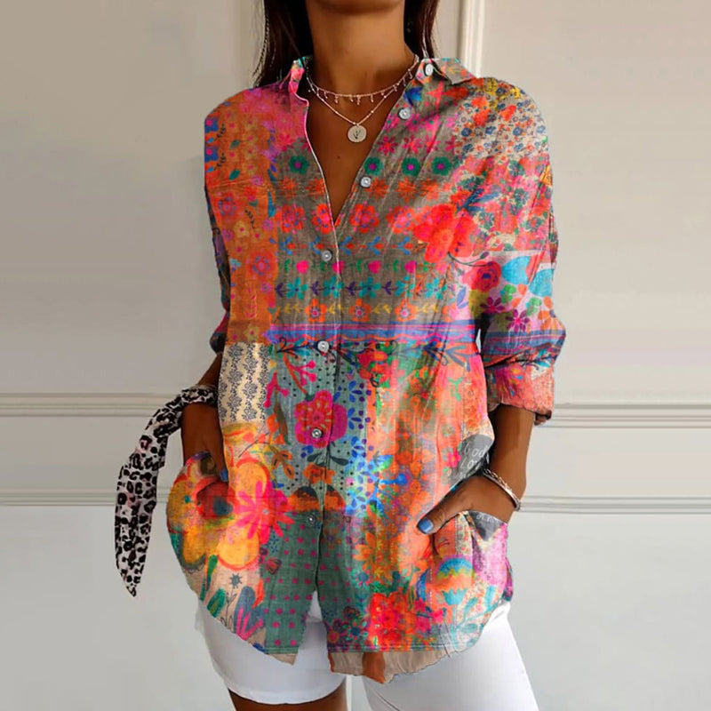 Blusa Floral Clásica Manga Larga - Vestiria