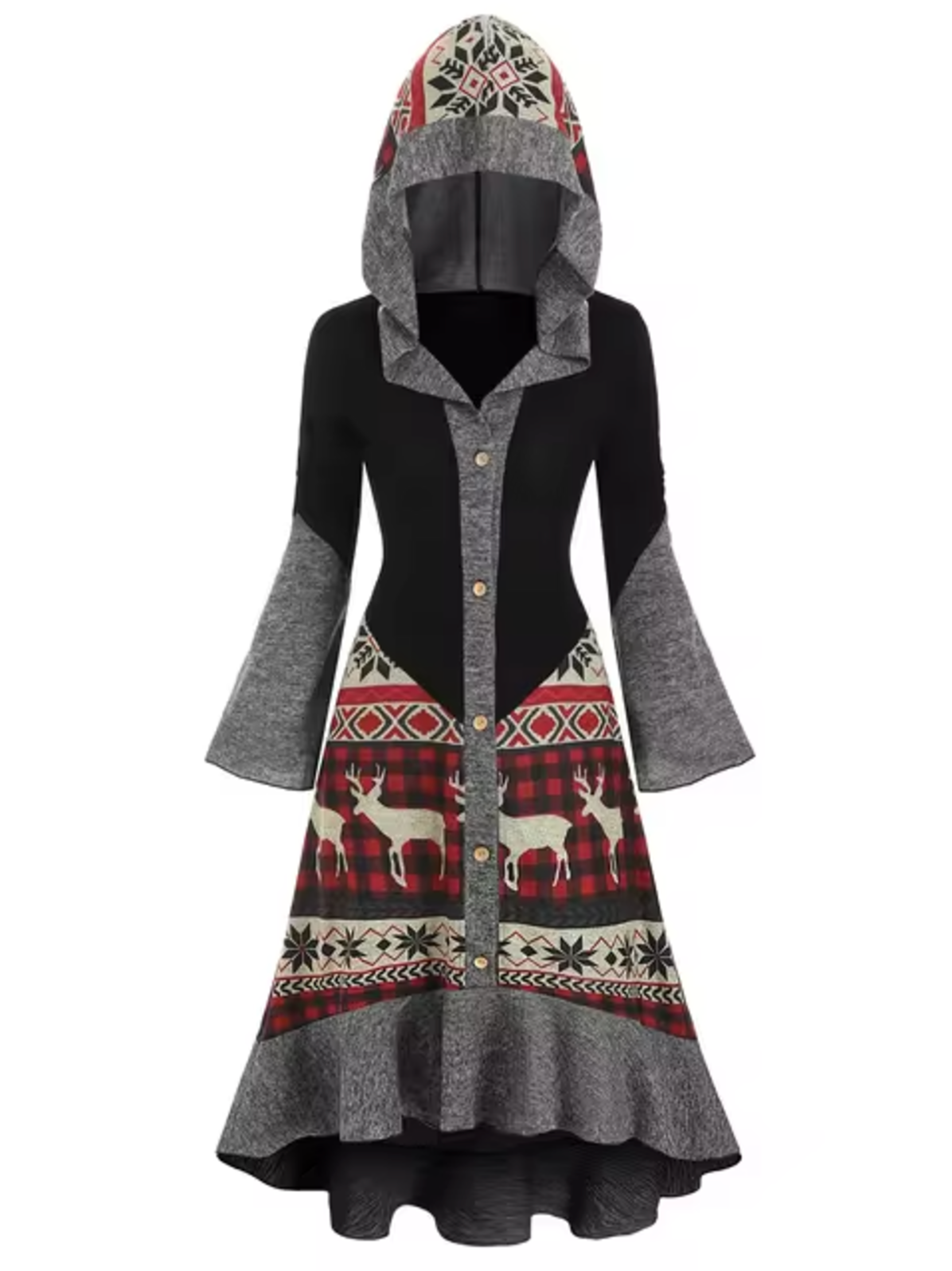 Vestido Capucha Mangas Amplias Mujer
