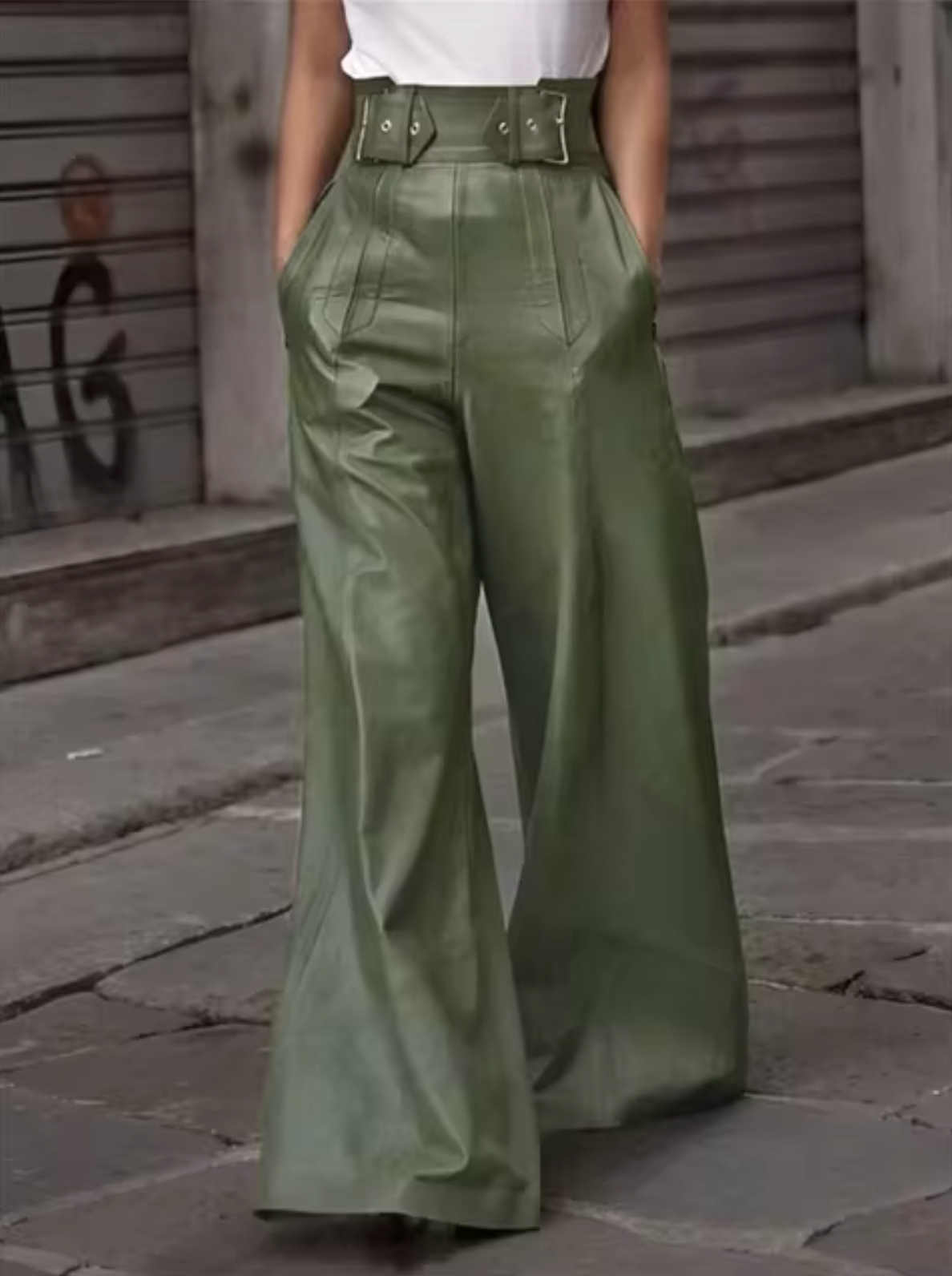 Pantalón Piel Amplio Mujer Elegante