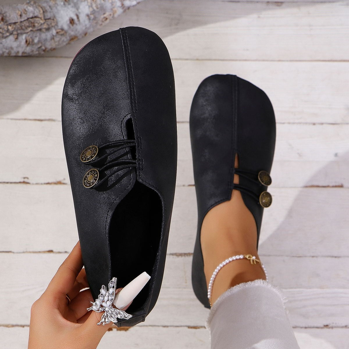 Zapatos bajos mujer ante suave manualidades
