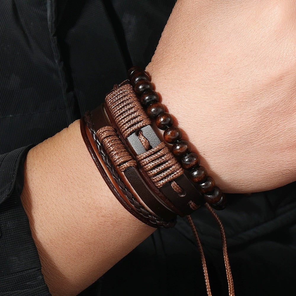 Pulsera Hombre Cuero y Cuerda Estilo Tribal - Vestiria