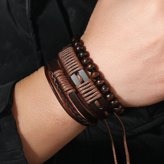 Pulsera Hombre Cuero y Cuerda Estilo Tribal - Vestiria