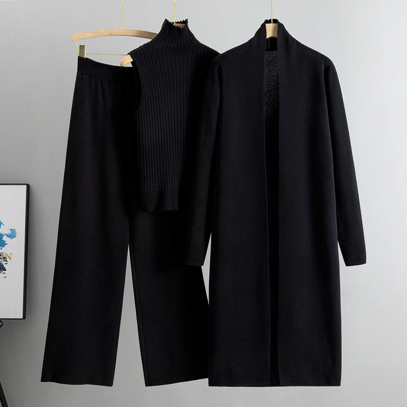 Traje de punto abrigo, pantalón y gorro
