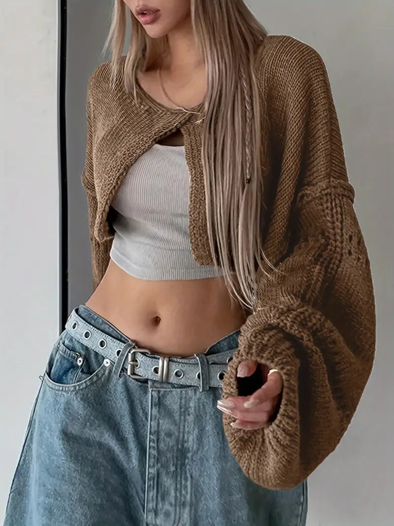 Cárdigan Corto Acogedor de Punto - Vestiria