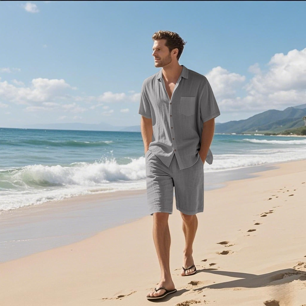 Traje de verano ligero para hombre lino fresco