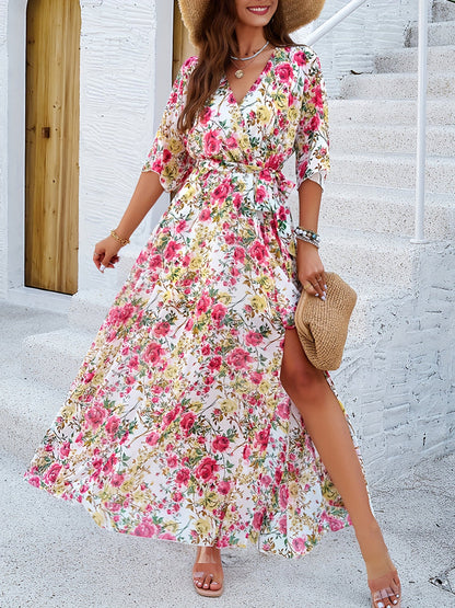 Vestido Floral Elegante Manga Corta - Vestiria