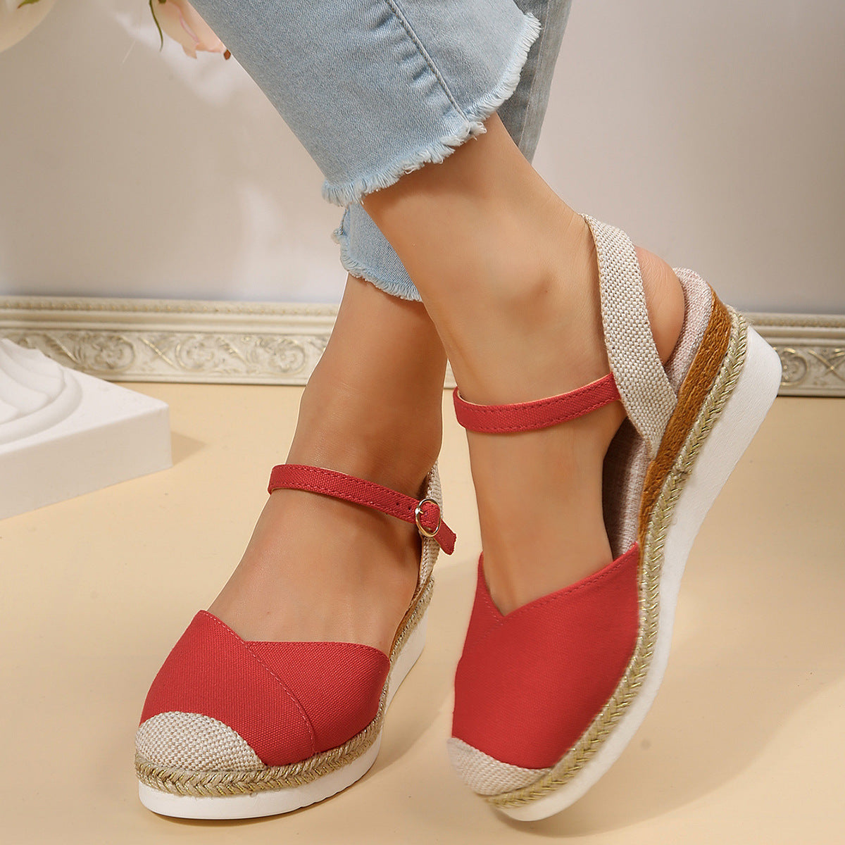 Sandalias de Cuña Comodas Mujer con Punta Cerrada