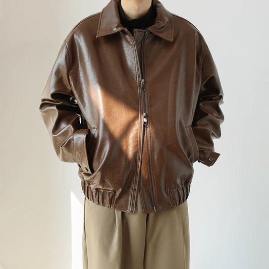 Chaqueta Cuero Hombre Clásica Cremallera - Vestiria