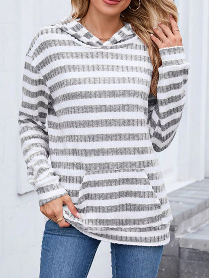 Jersey Rayas Cálido con Capucha Mujer