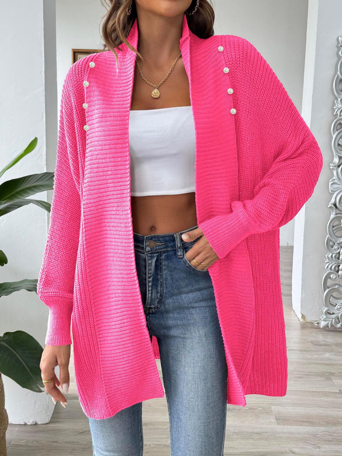 Chaqueta de punto amplia y elegante, manga larga - Vestiria