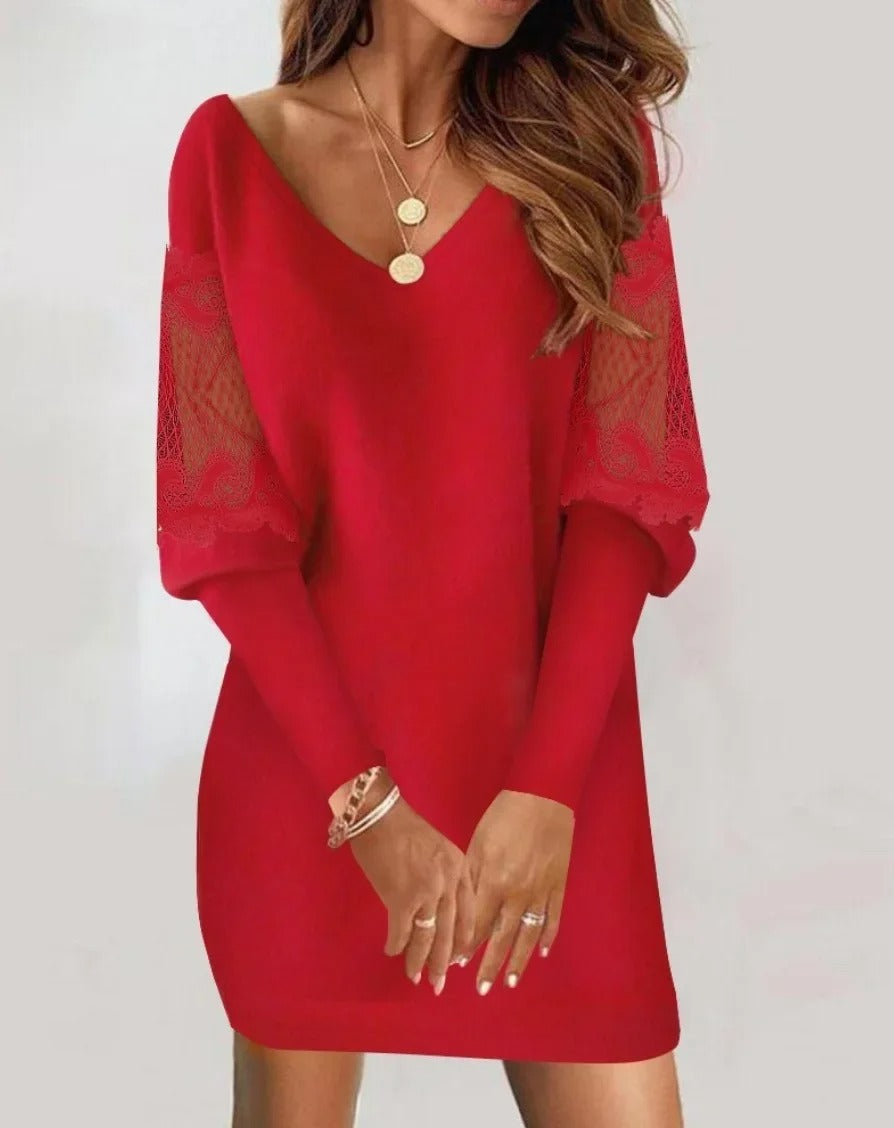 Vestido Mini Elegante Manga Larga Encaje - Vestiria