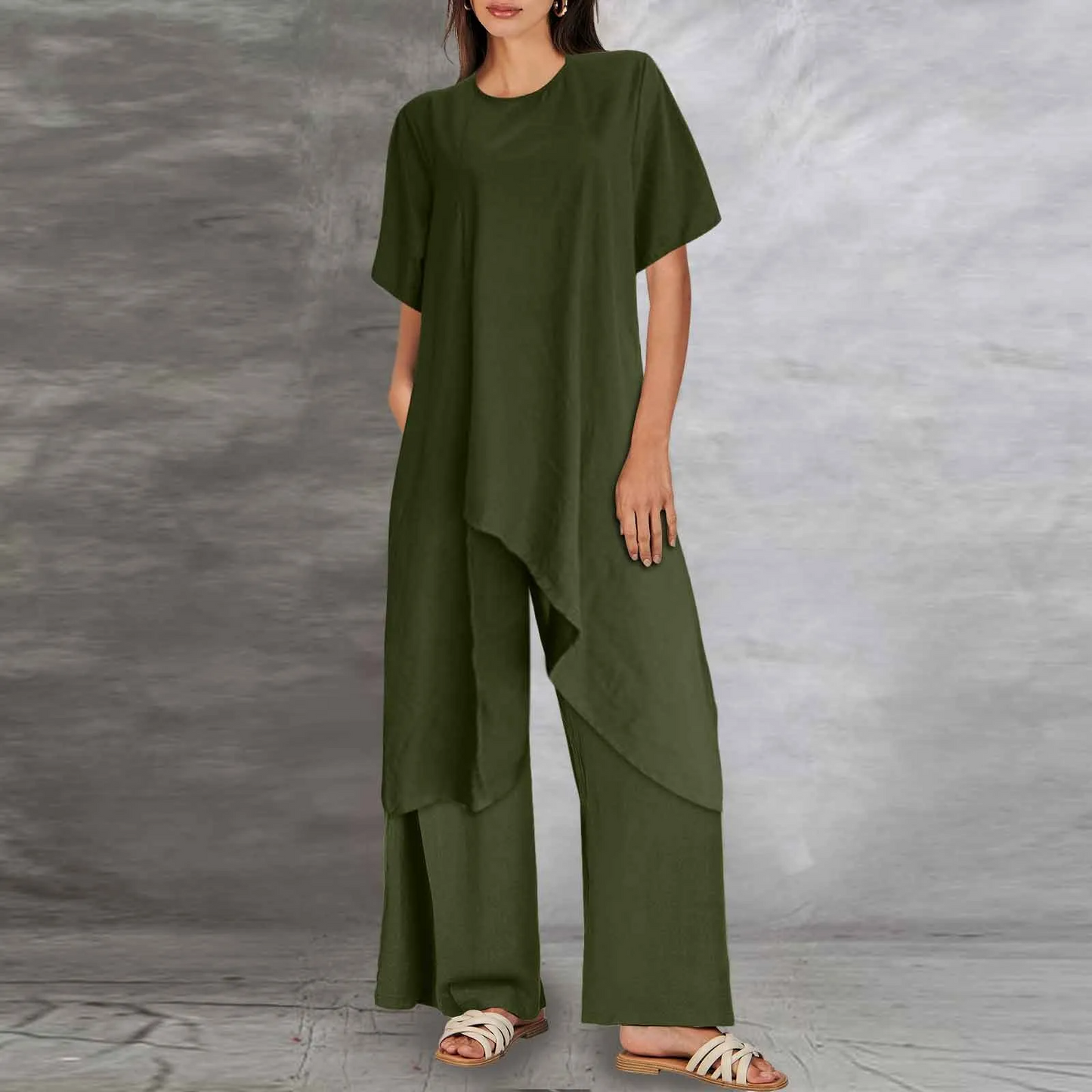 Conjunto Mujer Elegante Blusa Larga Pantalón