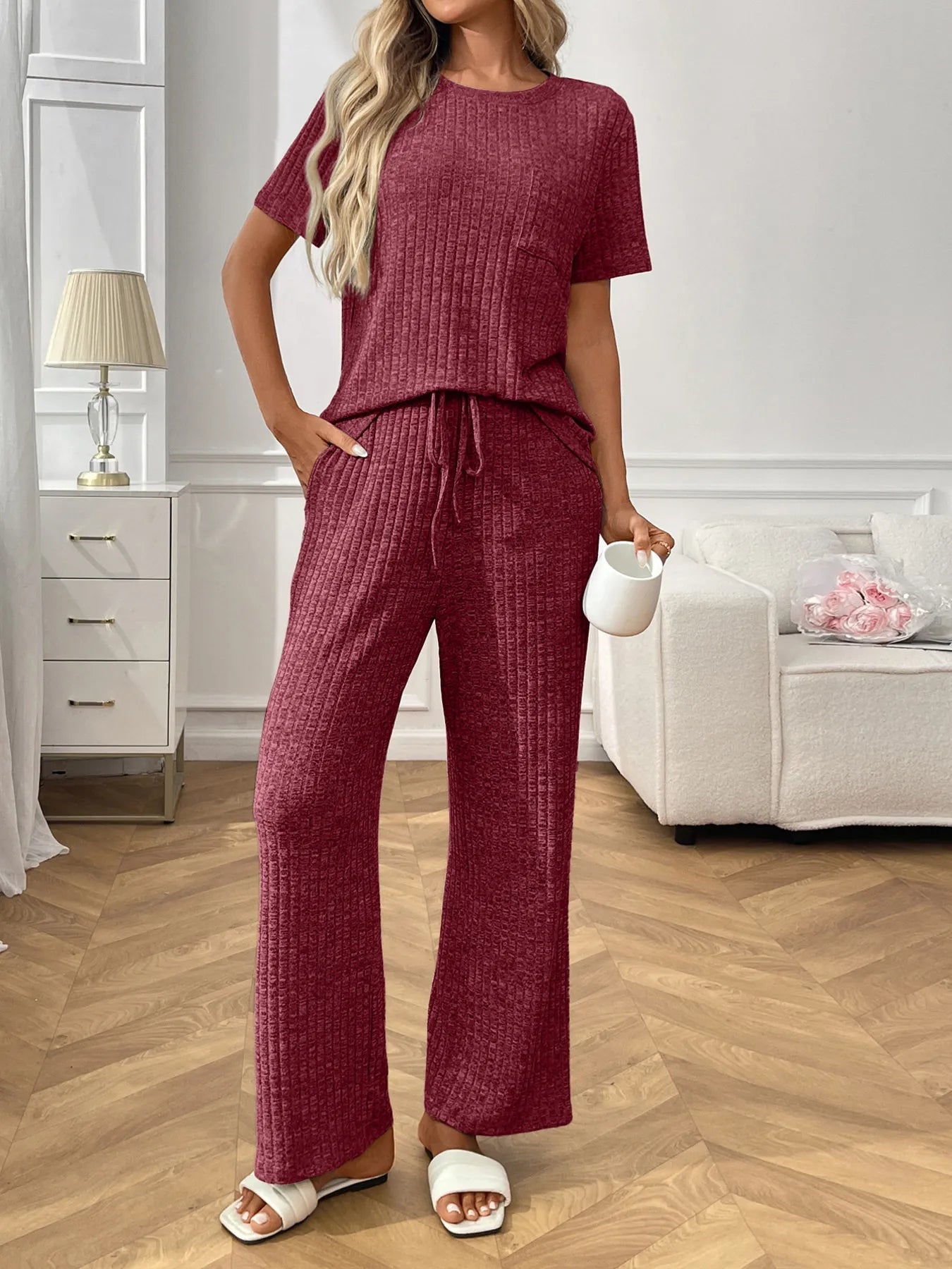 Conjunto de punto mujer elegante manga corta