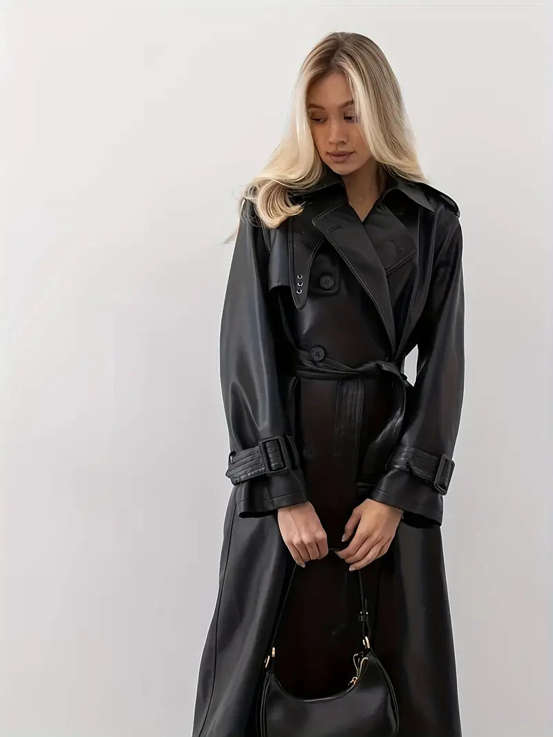Chaquetón de cuero ajustado con cintura - Vestiria