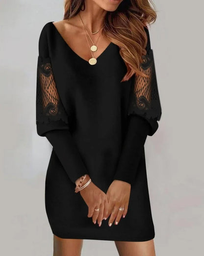 Vestido Mini Elegante Manga Larga Encaje