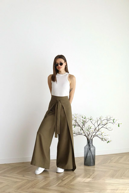 Pantalones Lino Amplios Mujer
