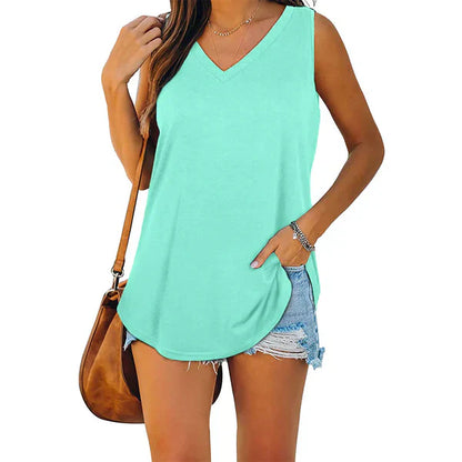 Top de punto con cuello en V femenino