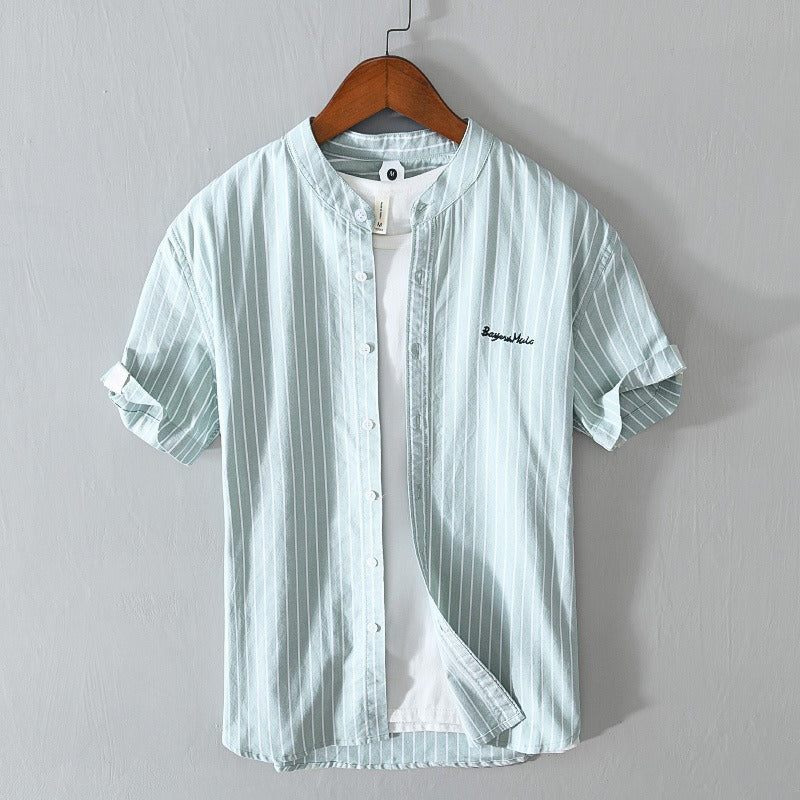 Camisa hombre rayas finas elegante bordado sutil