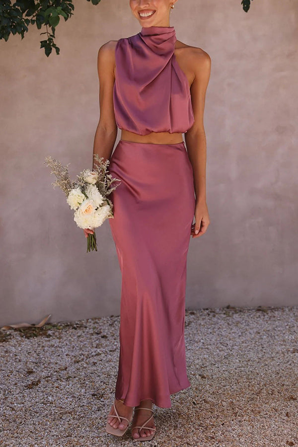 Vestido Satén de Dos Piezas Elegante