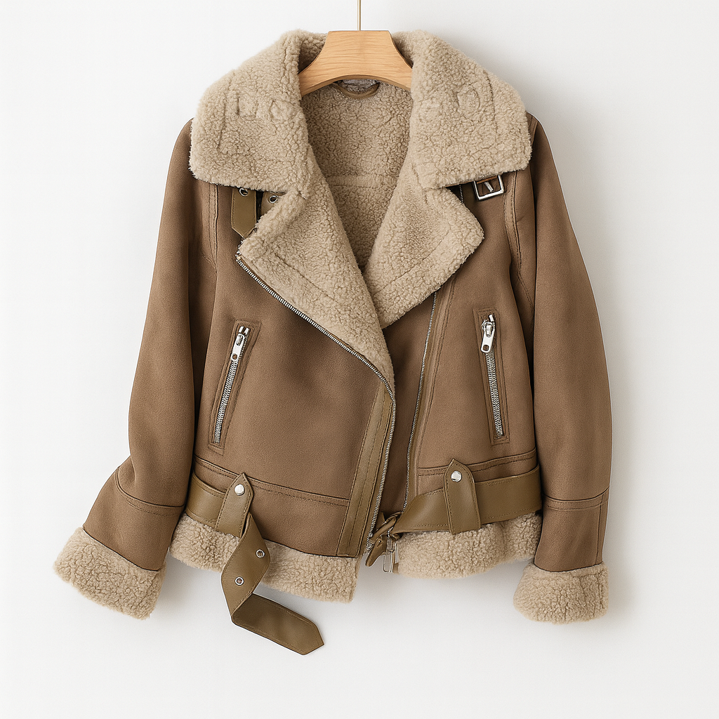 Chaqueta Cuero Mujer Cuello Forrado Elegante - Clara Moda