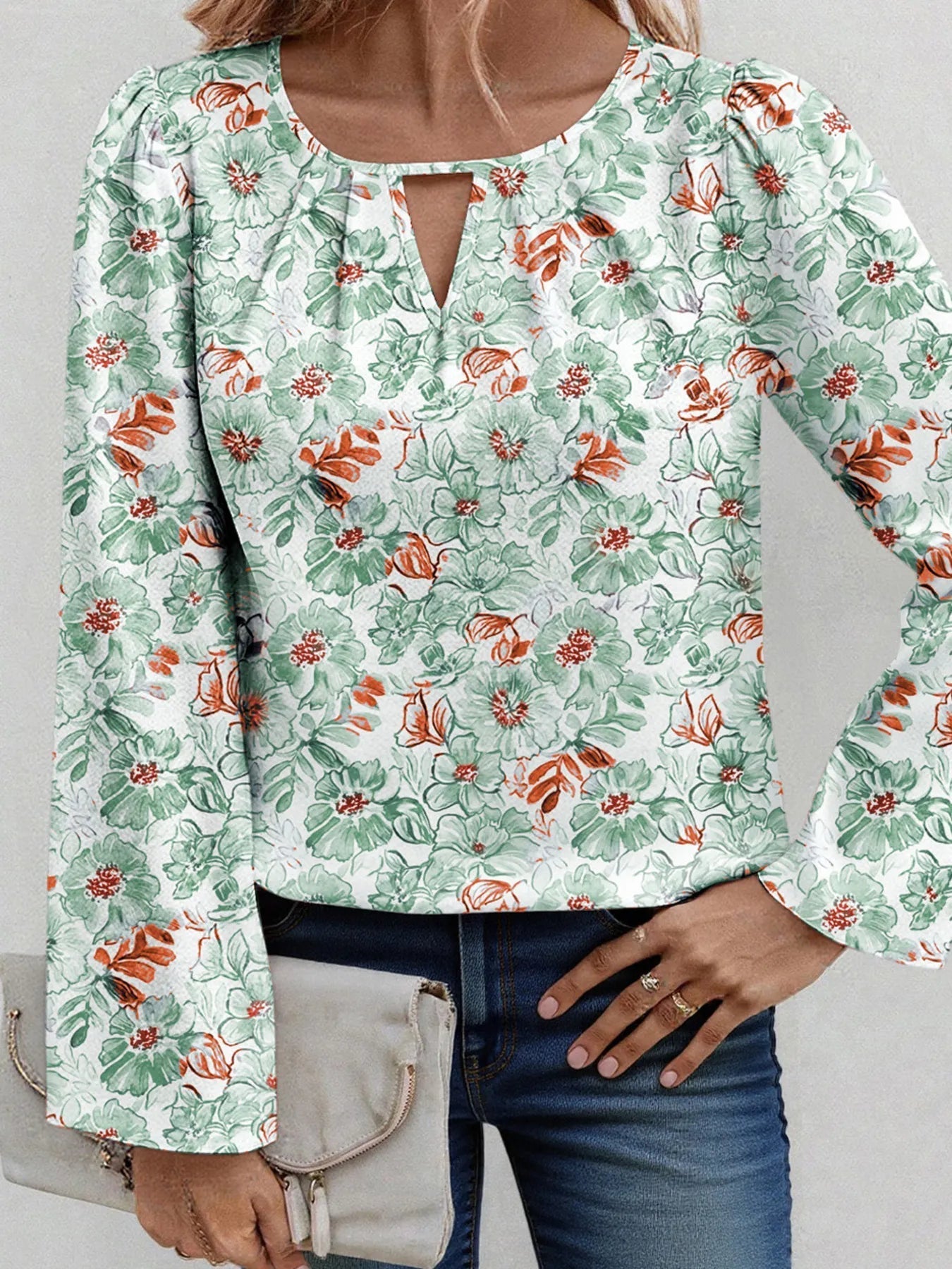 Blusa Floral Elegante Manga Larga