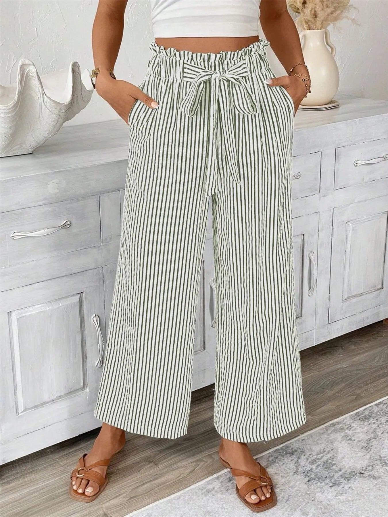 Pantalón Rayas anchas Cintura Alta Mujer