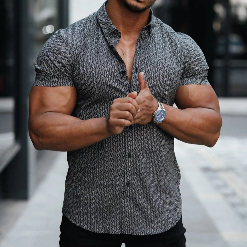 Camisa hombre diseño geométrico ajustada moda