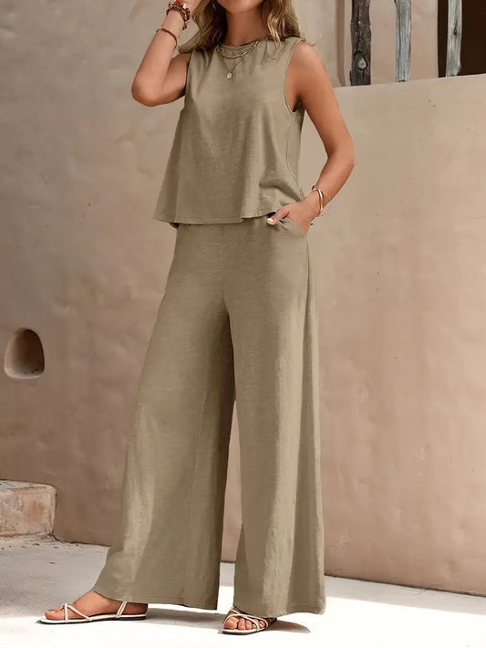 Conjunto Mujer Cómodo sin Mangas y Pantalón Ancho - Vestiria
