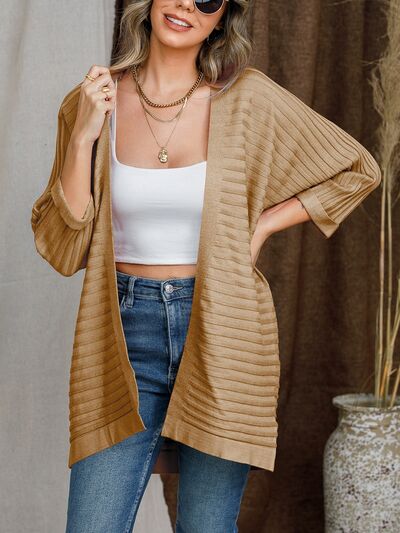 Chaqueta de punto a rayas informal con cierre abierto