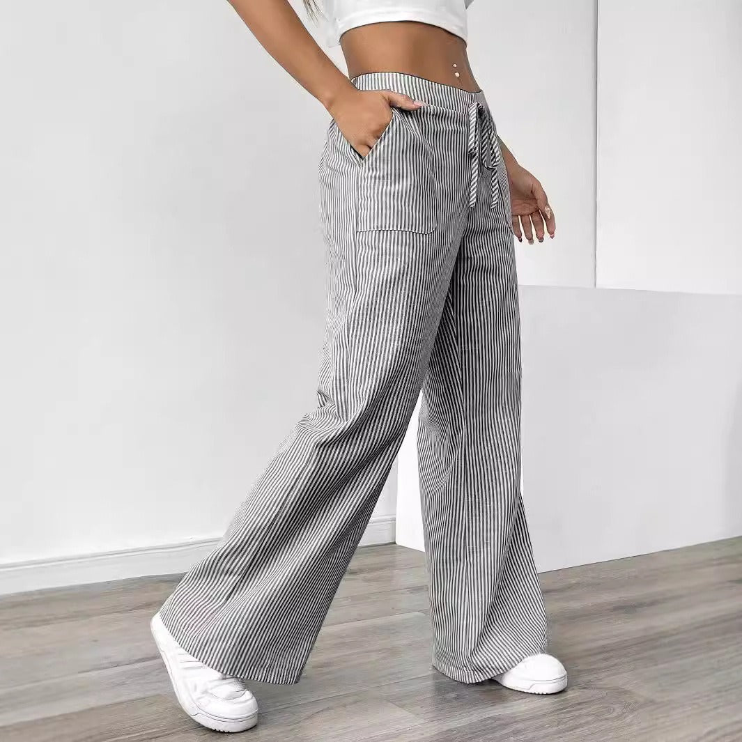 Pantalón Mujer Rayas Anchas Cómodas con Bolsillos