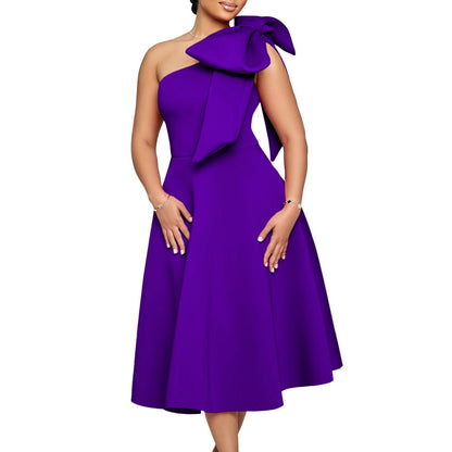 Vestido Mujer Lazo Elegante Hombro Descubierto
