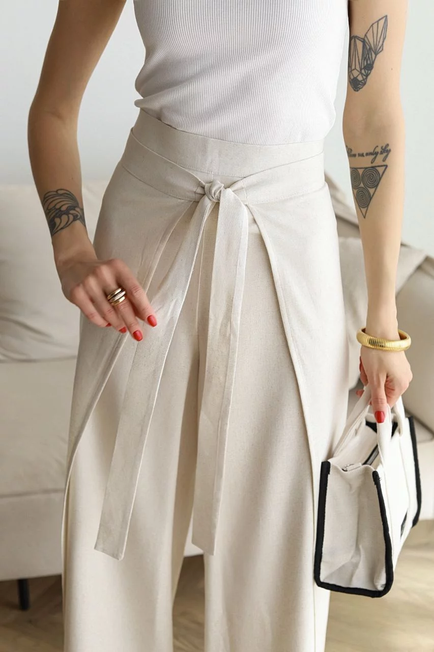 Pantalones Lino Amplios Mujer