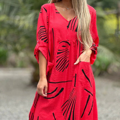Vestido suelto estampado geométrico femenino casual