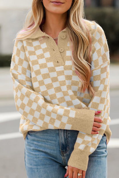 Sudadera cuadros cómoda cuello pico