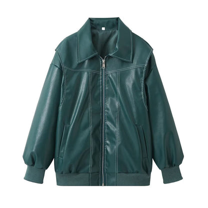 Chaqueta Mujer Cuero Falso Oversize Moderna